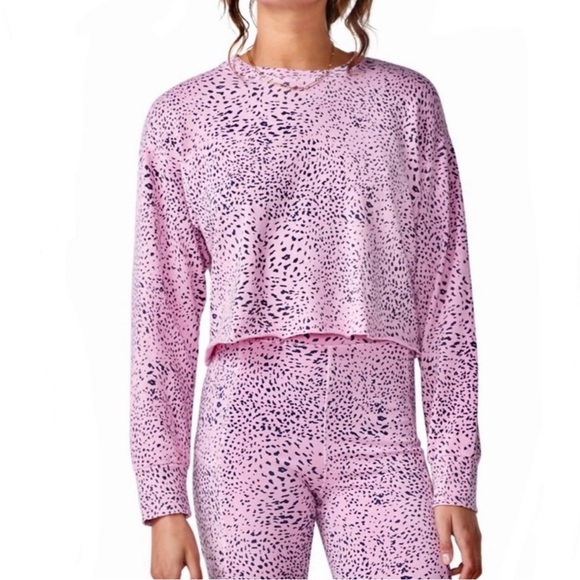 NEW MONROW PINK CHEETAH PRINT CUTOFF SWEATSHIRT - Picture 1 of 7